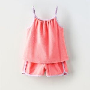 Girls Zara Terry Cloth Pink Purple Tank Top And Shorts Matching Set Size 5